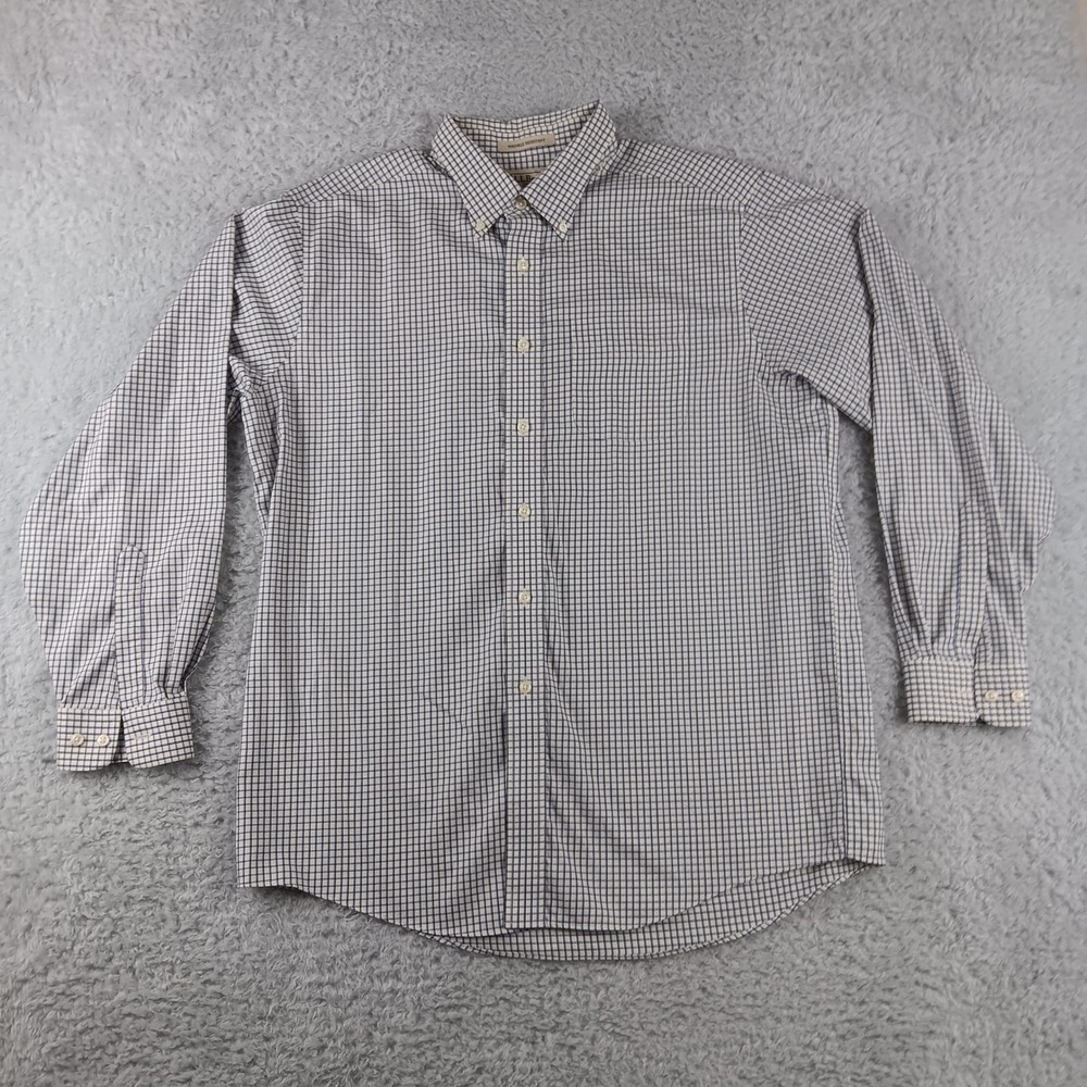 LL Bean‎ Button Down Shirt Mens L Reg Blue White Wrinkle Resistant Check